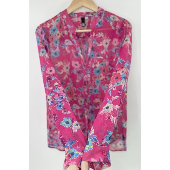 KUT from the Kloth Roll Tab Sheer Magenta Jasmine Blouse Sz Sm, Preppy‎ Office - Picture 4 of 11